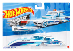 SET CAMION SI MASINA SPORT HOT WHEELS SEA-NIC ROUTE