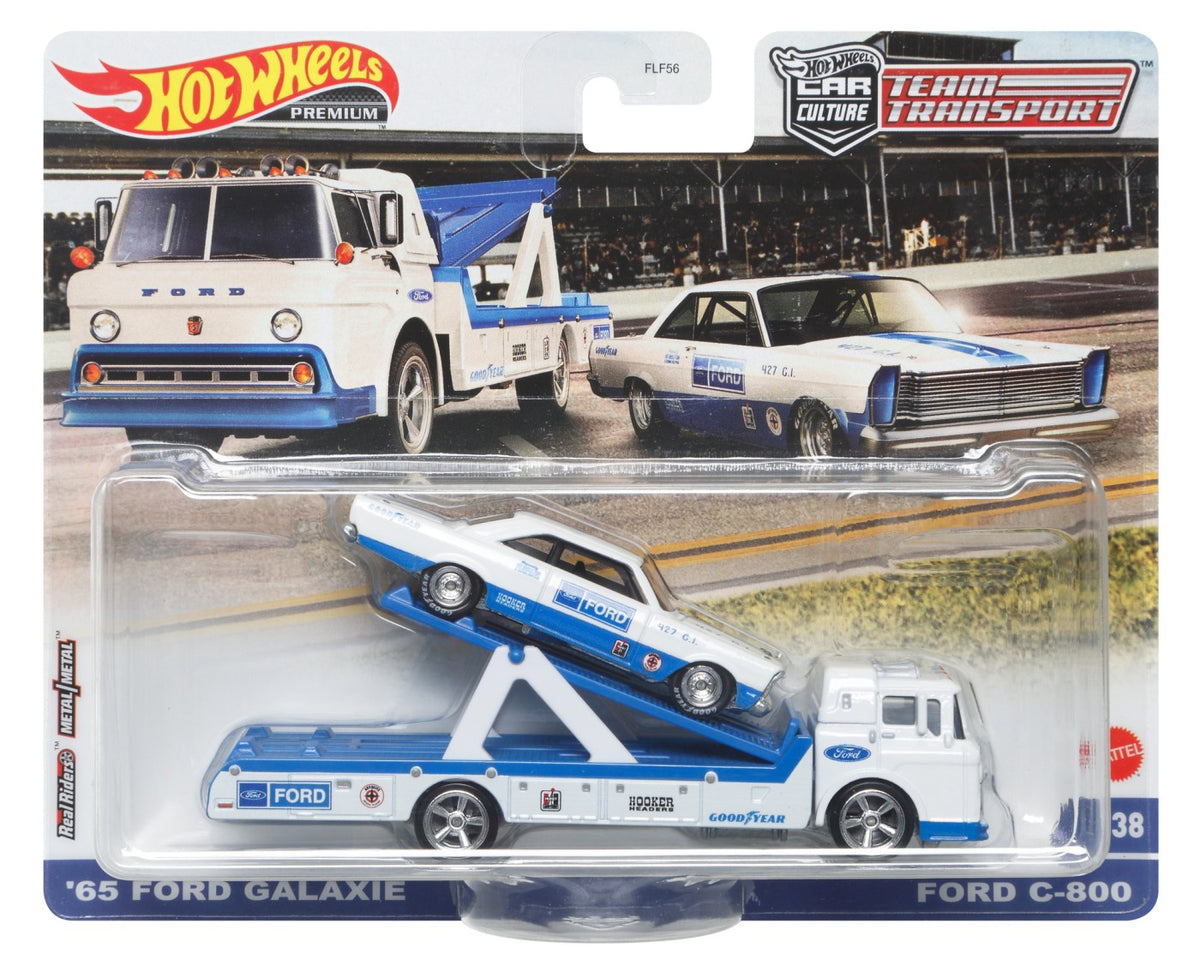 HOT WHEELS TRANSPORTATOR FORD C-800 CU MASINUTA FORD GALAXIE 65 SCARA 1:64