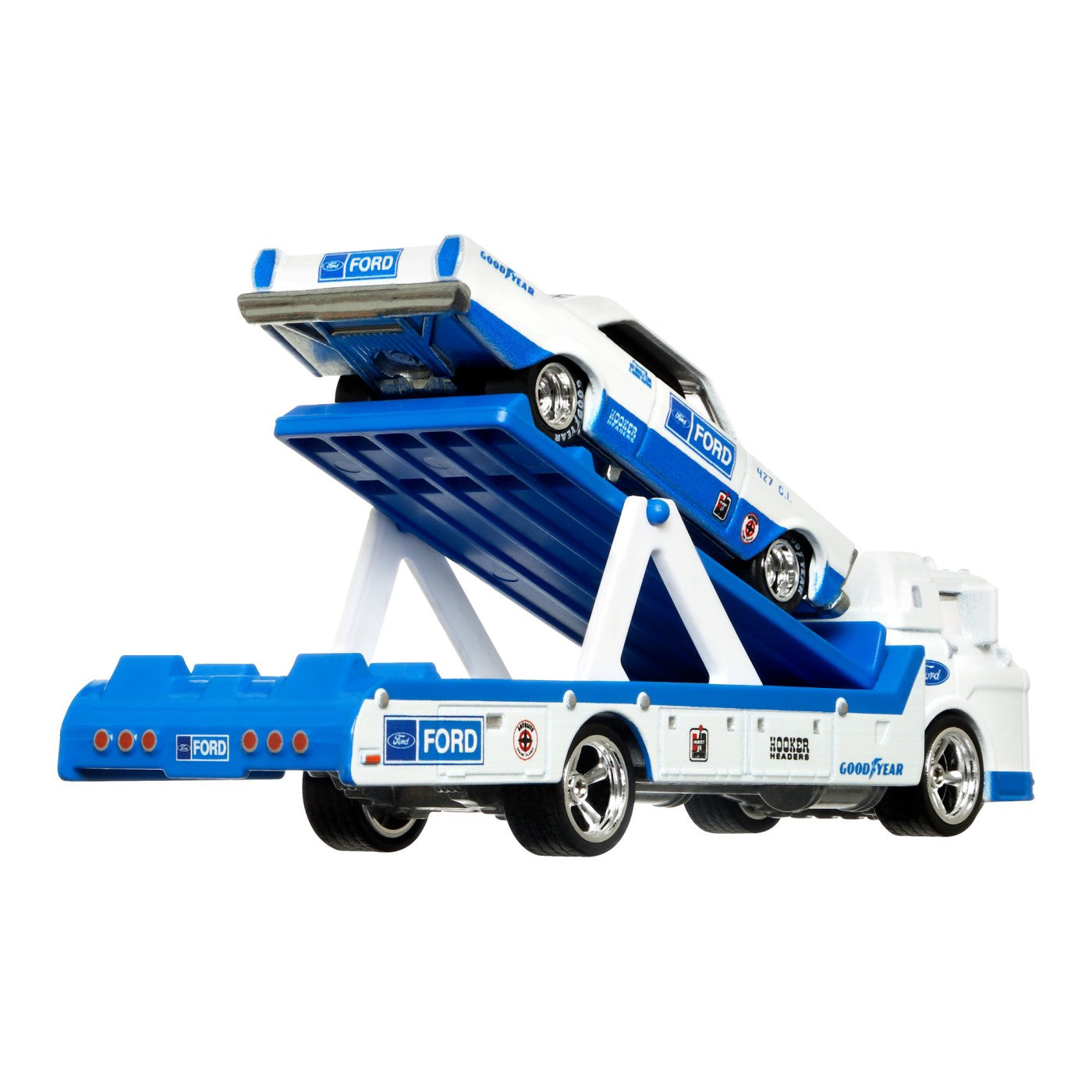 HOT WHEELS TRANSPORTATOR FORD C-800 CU MASINUTA FORD GALAXIE 65 SCARA 1:64