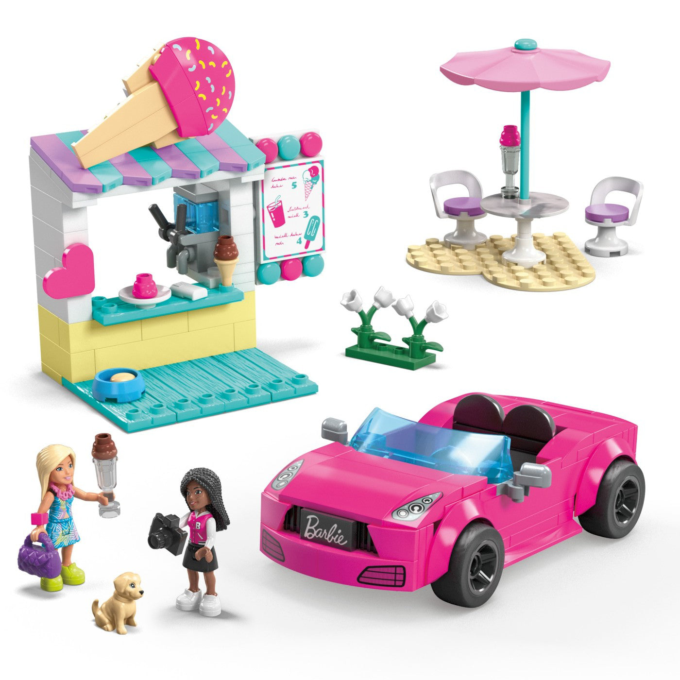 BARBIE MEGA BLOKS SET DE JOACA MASINA DECAPOTABILA SI STAND DE INGHETATA