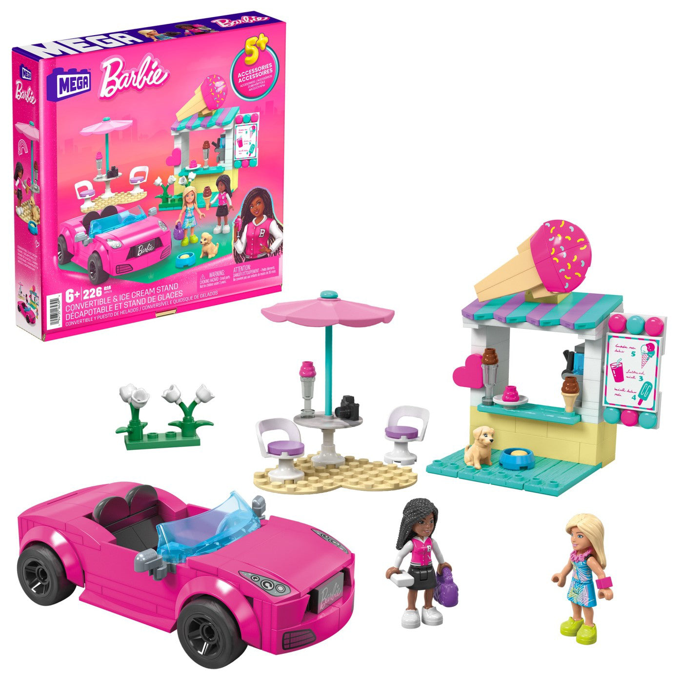 BARBIE MEGA BLOKS SET DE JOACA MASINA DECAPOTABILA SI STAND DE INGHETATA