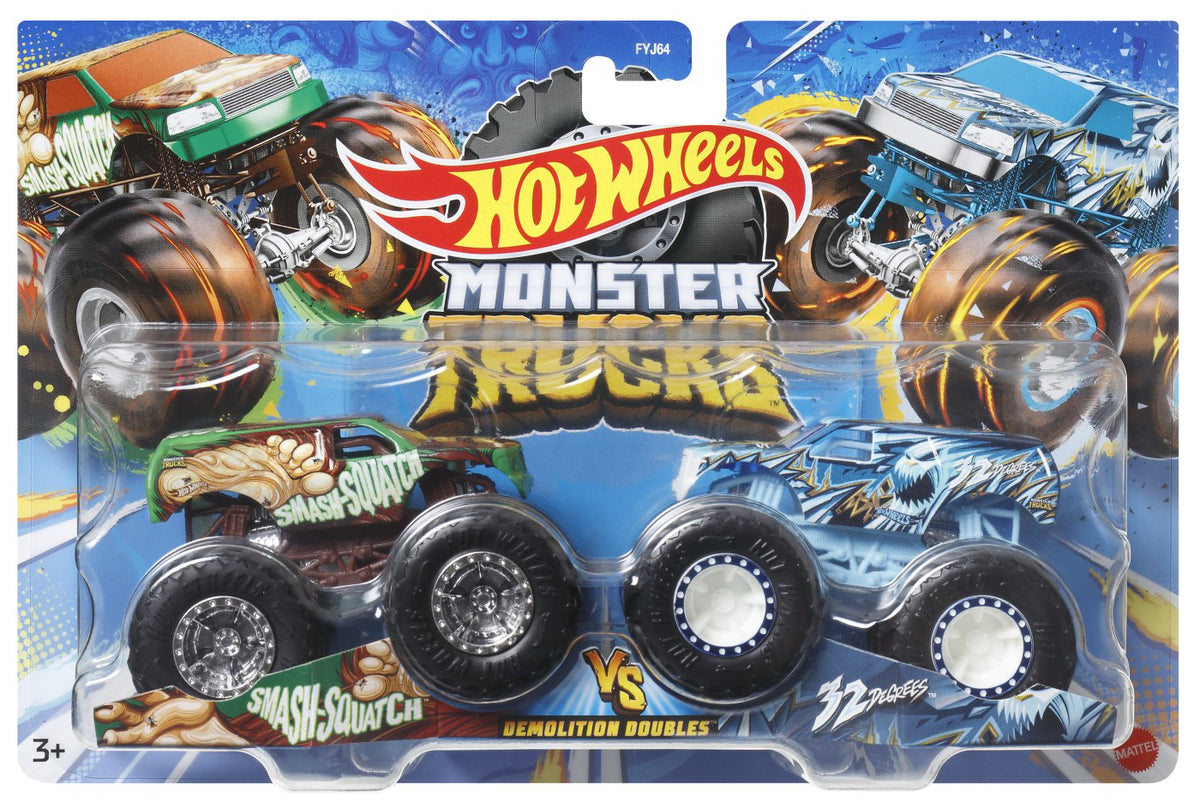 HOT WHEELS MONSTER TRUCK SET 2 MASINI SCARA 1 LA 64 SMASH SQUATCH SI 32 DEGREES