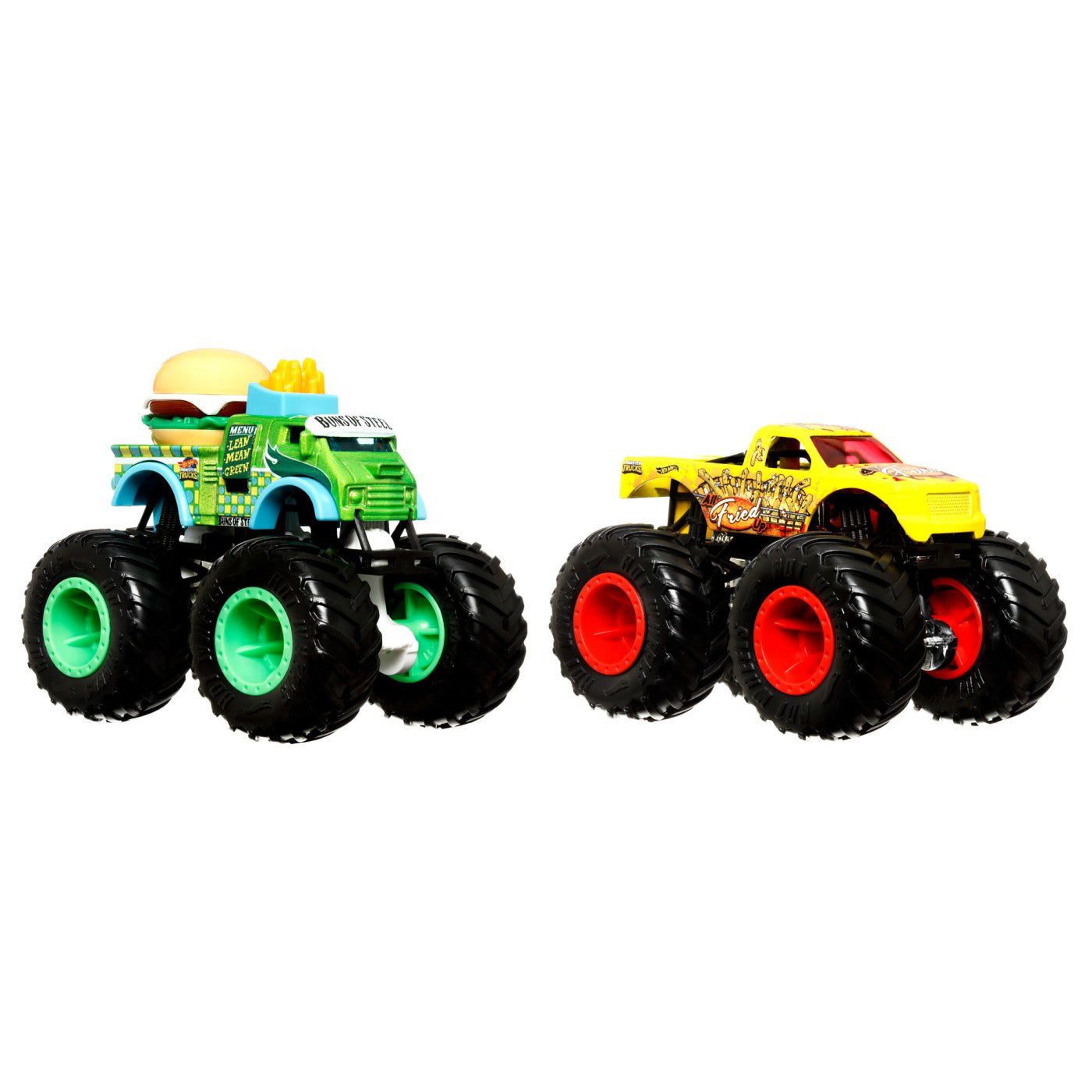 HOT WHEELS MONSTER TRUCK SET 2 MASINI SCARA 1 LA 64 BUNS OF STEEL SI ALL FRIED UP
