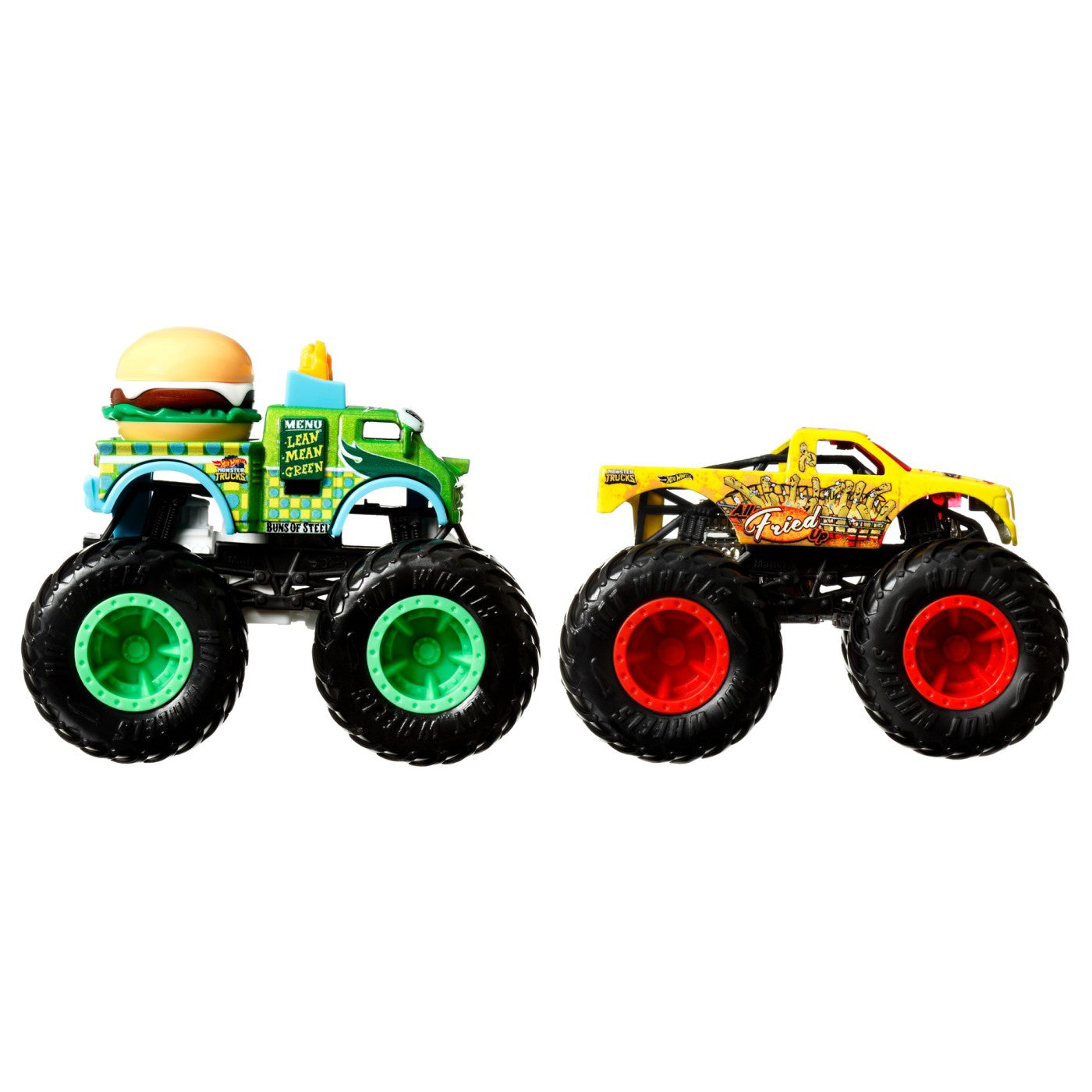 HOT WHEELS MONSTER TRUCK SET 2 MASINI SCARA 1 LA 64 BUNS OF STEEL SI ALL FRIED UP