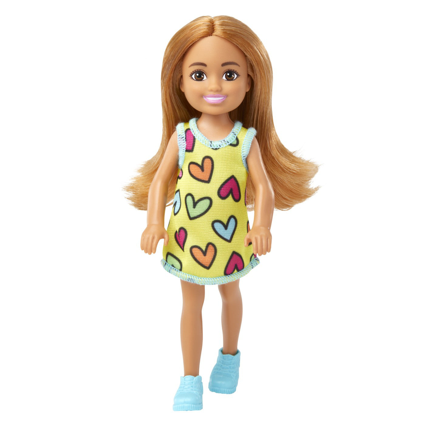 BARBIE PAPUSA CHELSEA BLONDA CU ROCHITA GALBENA CU INIMIOARE