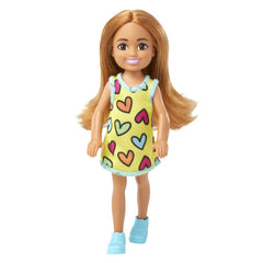 BARBIE PAPUSA CHELSEA BLONDA CU ROCHITA GALBENA CU INIMIOARE
