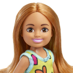 BARBIE PAPUSA CHELSEA BLONDA CU ROCHITA GALBENA CU INIMIOARE