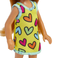 BARBIE PAPUSA CHELSEA BLONDA CU ROCHITA GALBENA CU INIMIOARE