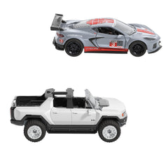 HOT WHEELS SET 2 MASINUTE METALICE PULL BACK GMC HUMMER EV SI CORVETTE C8R 1:43