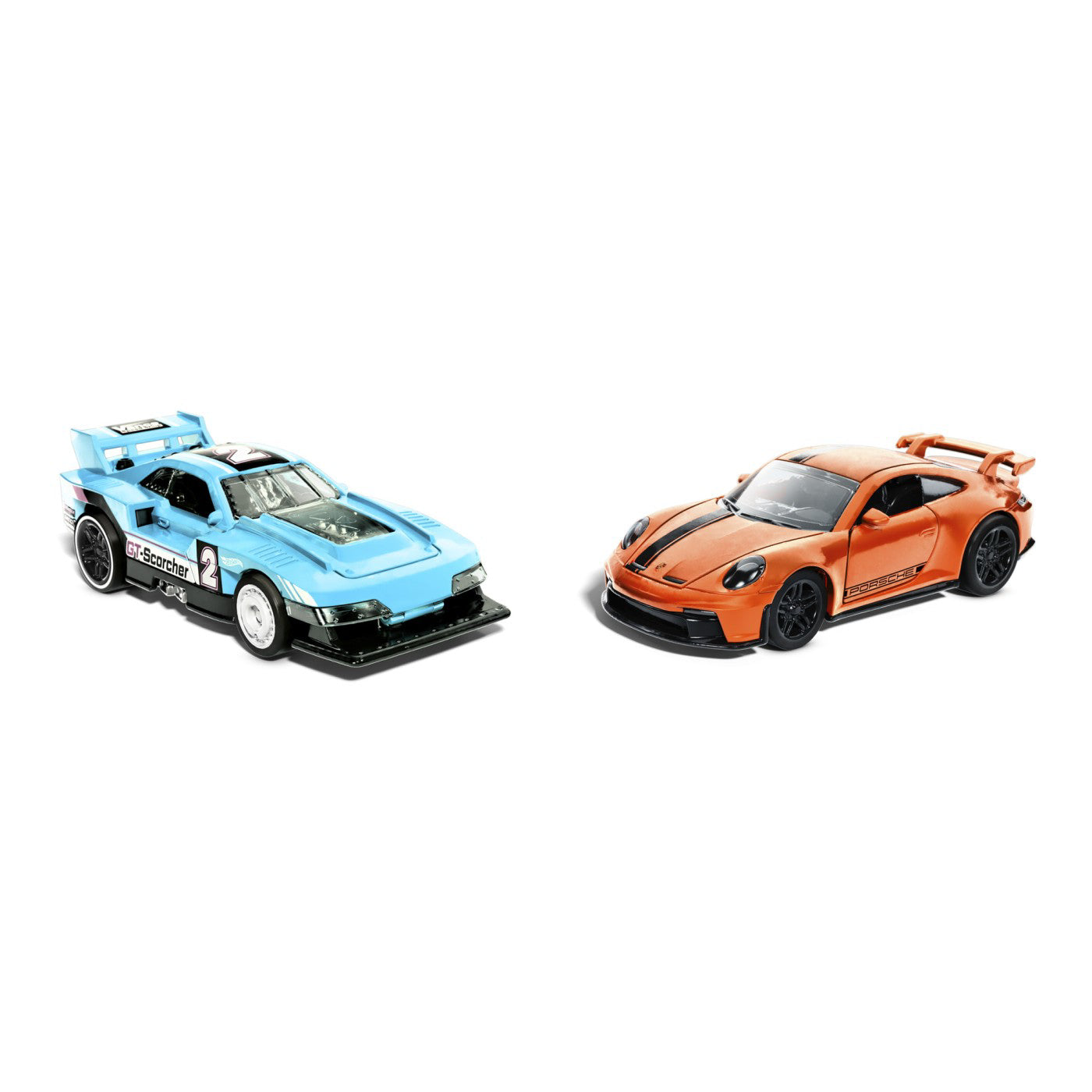 HOT WHEELS SET 2 MASINUTE METALICE PULL BACK GT-SCORCHER SI PORSCHE 911 GT3 1:43