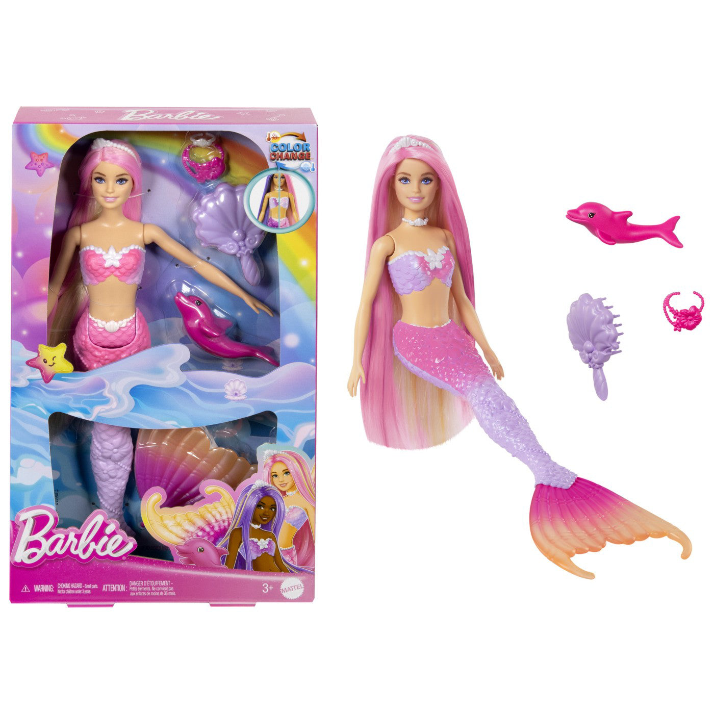 BARBIE COLOR CHANGE PAPUSA SIRENA CU PAR ROZ