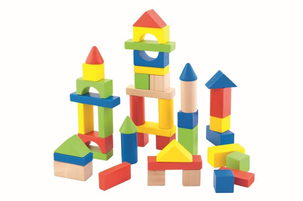 CUTIE CU 50 DE CUBURI COLORATE DIN LEMN