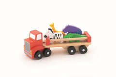 CAMION COLORAT DIN LEMN CU ANIMALUTE 27CM
