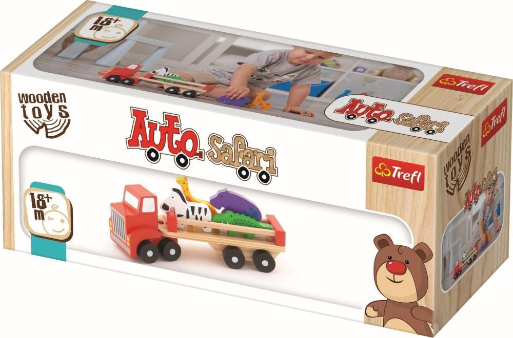 CAMION COLORAT DIN LEMN CU ANIMALUTE 27CM