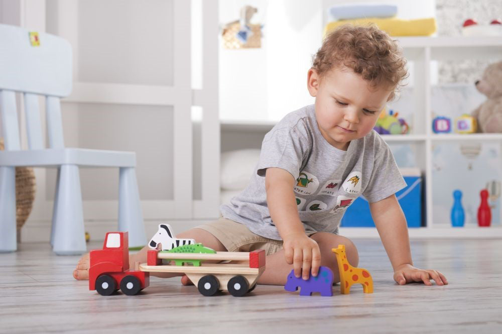 CAMION COLORAT DIN LEMN CU ANIMALUTE 27CM