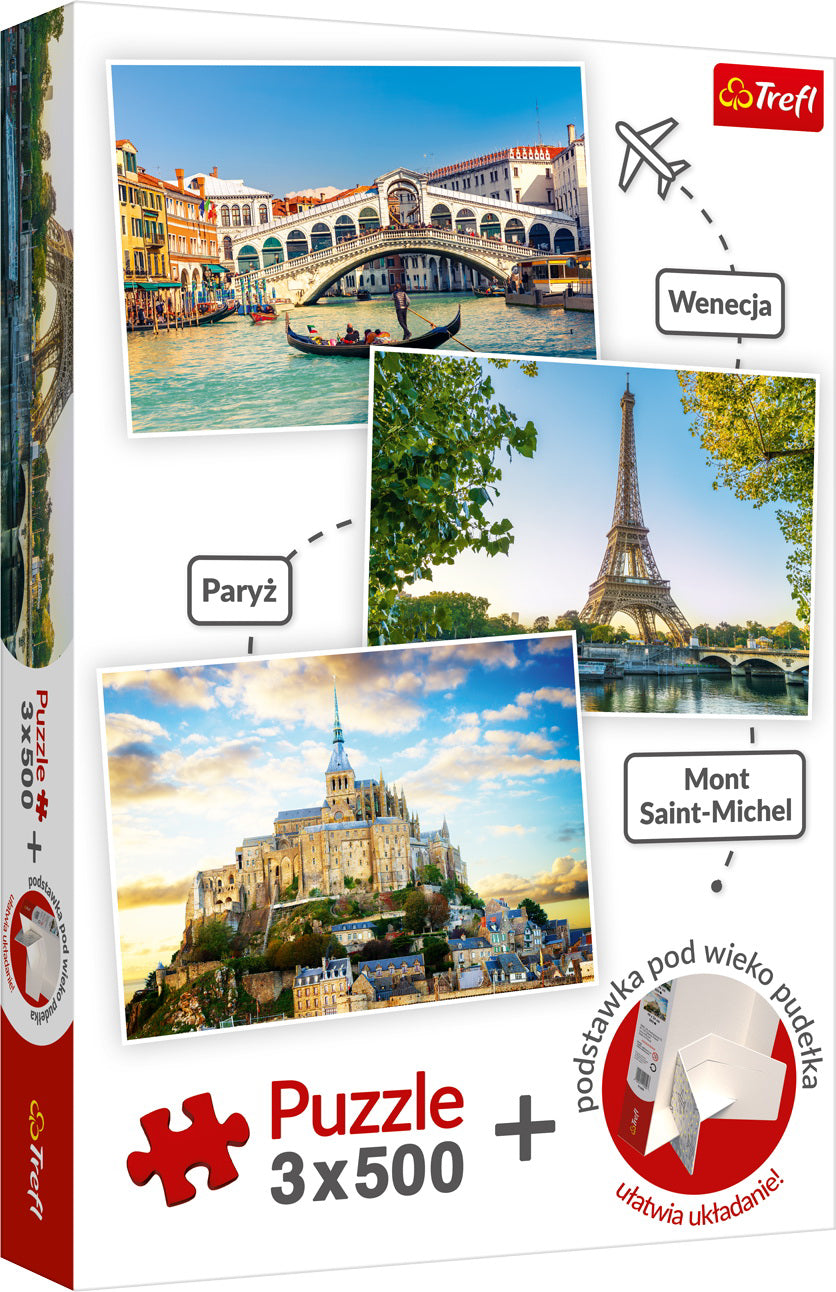 SET PUZZLE TREFL 3 X 500 VENETIA PARIS MONT SAINT-MICHEL