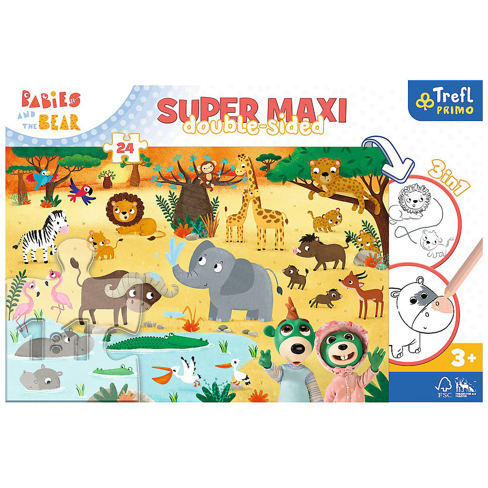 PUZZLE TREFL PRIMO 24 SUPER MAXI BABIES AND THE BEAR IN SAFARI