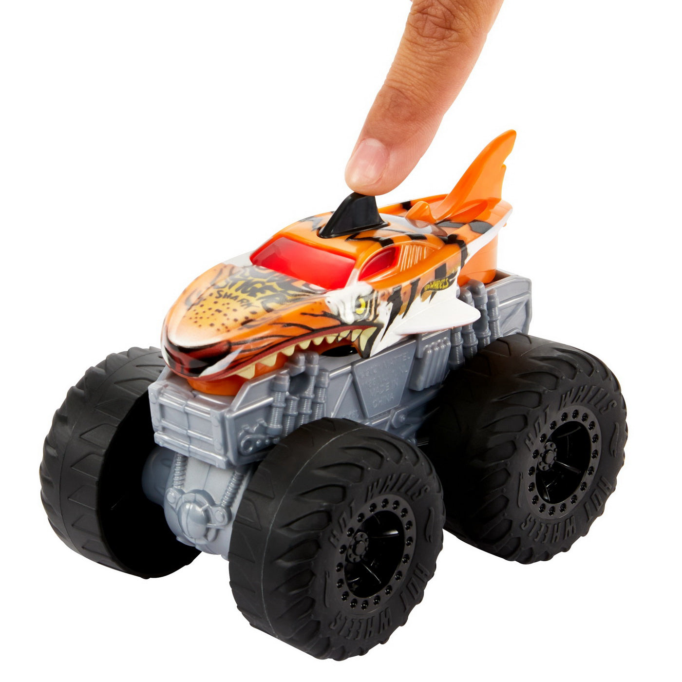 HOT WHEELS MONSTER TRUCK ROARIN WRECKERS TIGER SHARK CU FUNCTII SI SUNETE SCARA  1:43