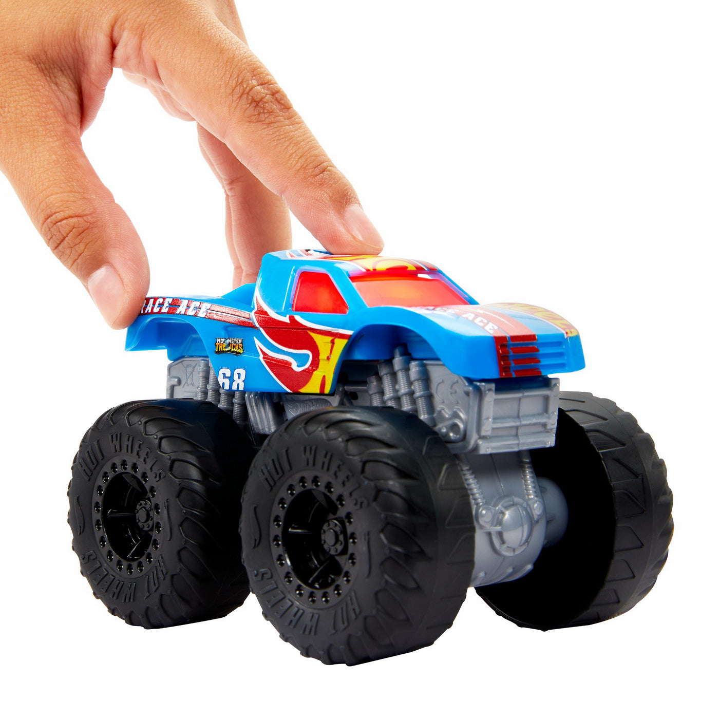 HOT WHEELS MONSTER TRUCK ROARIN WRECKERS RACE ACE CU FUNCTII SI SUNETE SCARA  1:43