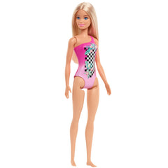 PAPUSA BARBIE BLONDA CU COSTUM DE BAIE ROZ