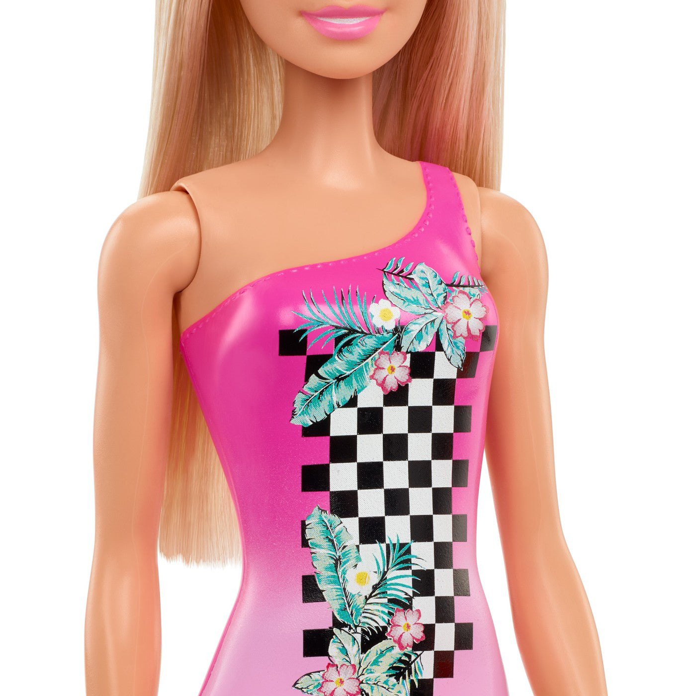 PAPUSA BARBIE BLONDA CU COSTUM DE BAIE ROZ