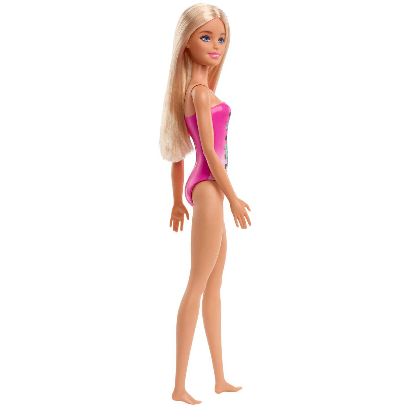 PAPUSA BARBIE BLONDA CU COSTUM DE BAIE ROZ