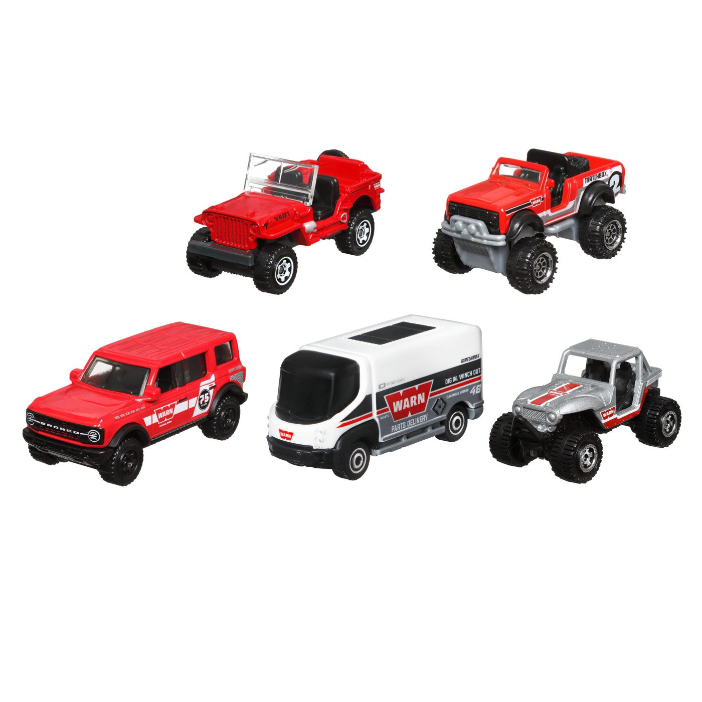 MATCHBOX SET 5 MASINUTE METALICE WARN INDUSTRIES SCARA 1:64