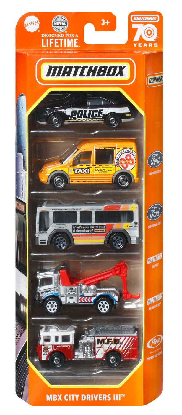 MATCHBOX SET 5 MASINUTE METALICE MBX CITY DRIVERS III SCARA 1:64