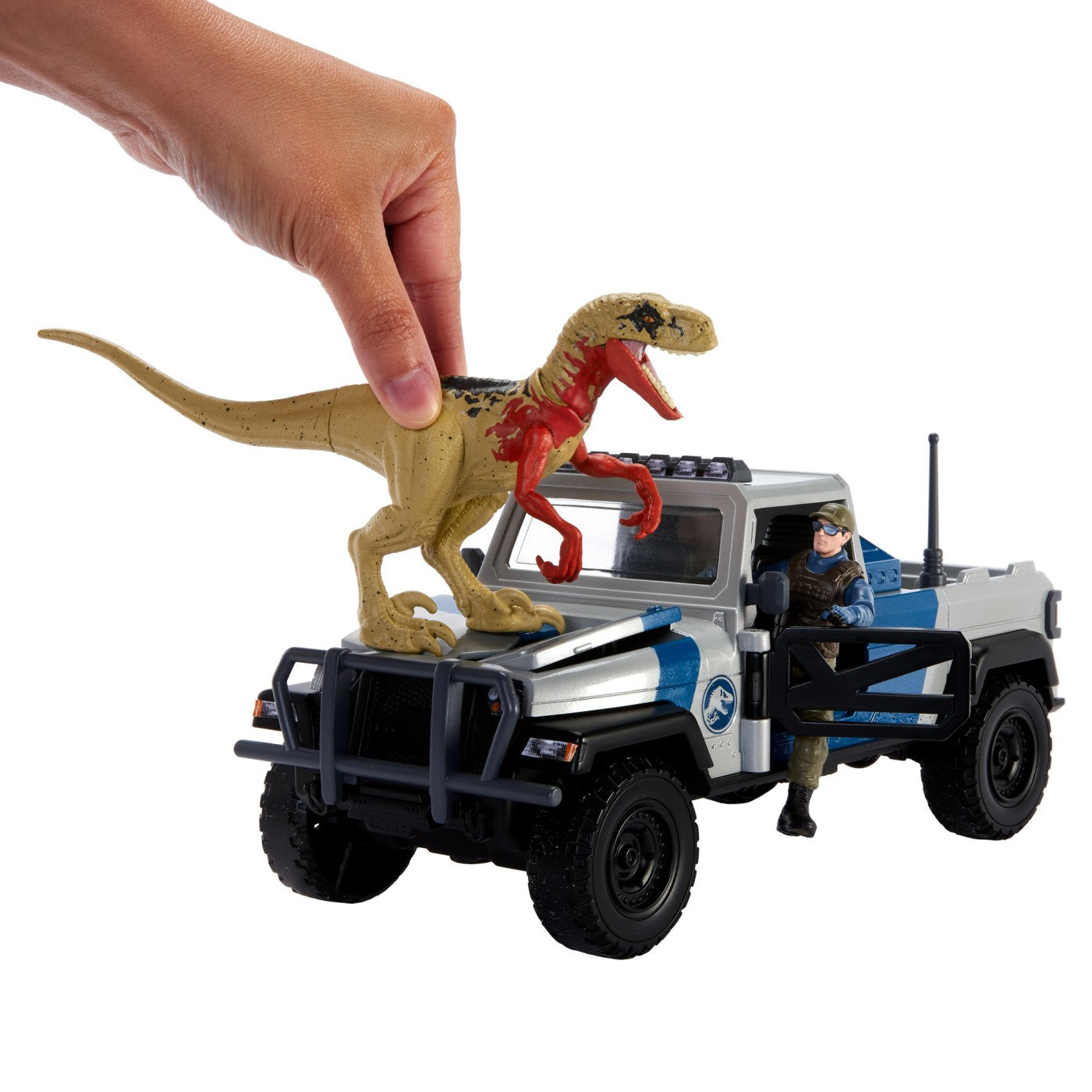 JURASSIC WORLD DINO TRACKERS SET CAMIONETA SEARCH AND SMASH SI DINOZAUR ATROCIRAPTOR