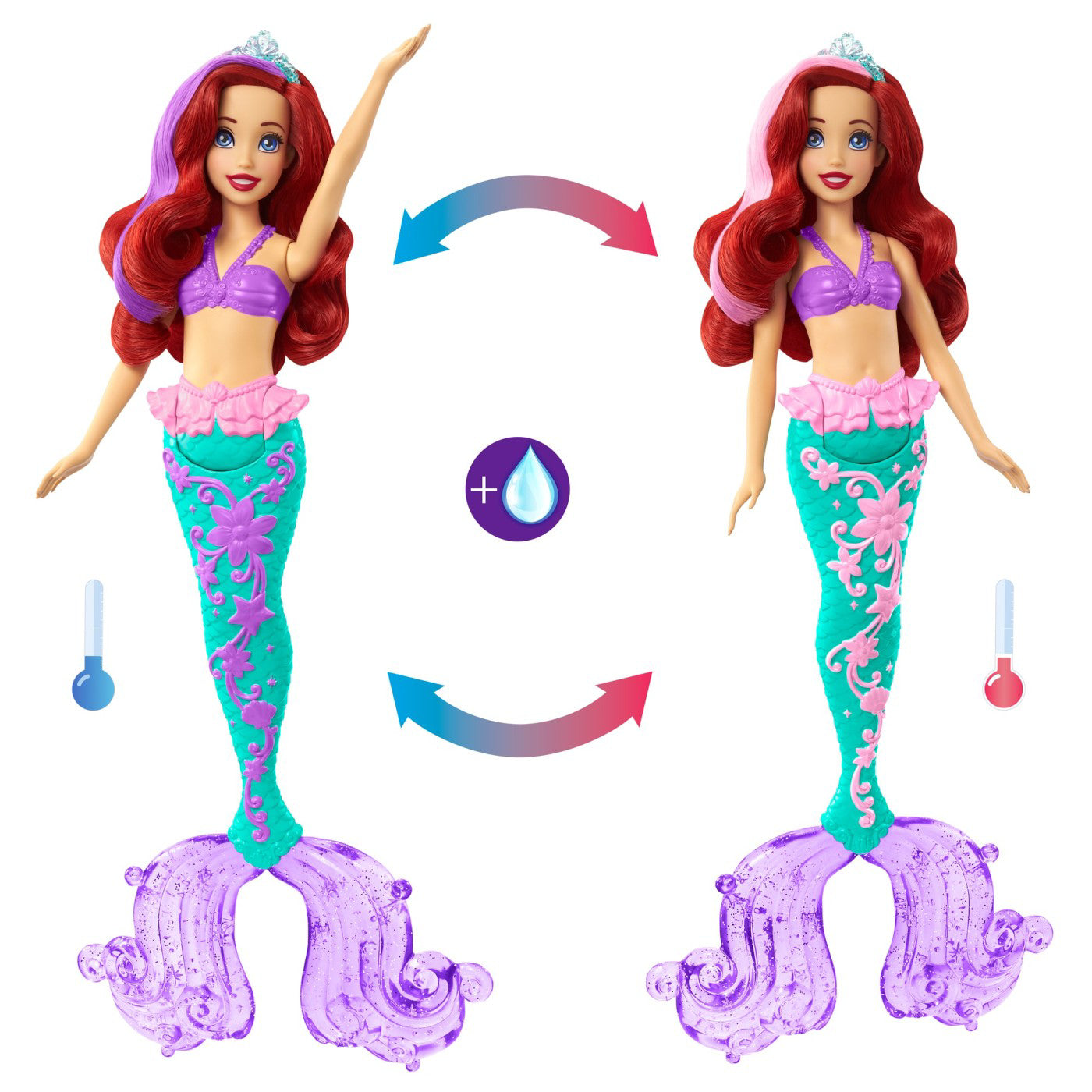 DISNEY PRINCESS PAPUSA ARIEL CU CULORI SCHIMBATOARE