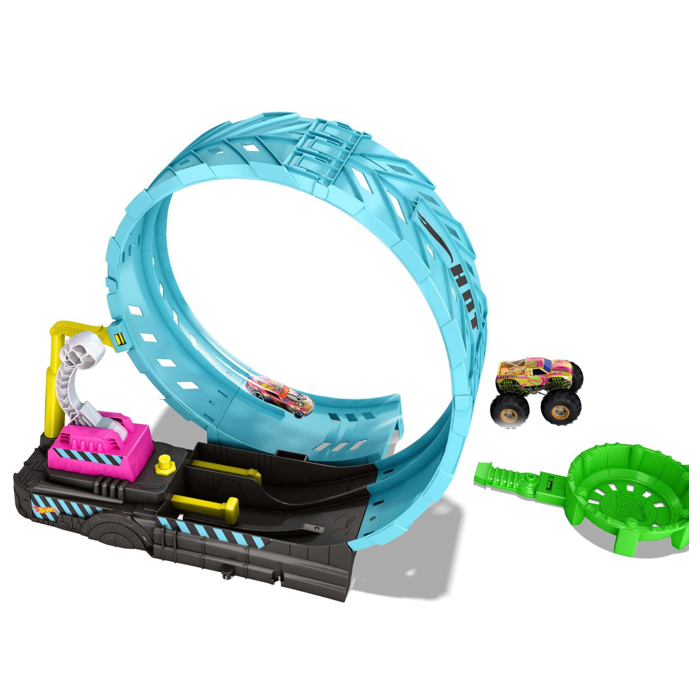 HOT WHEELS MONSTER TRUCK PISTA CASCADORILOR IN BUCLA FOSFORESCENTA