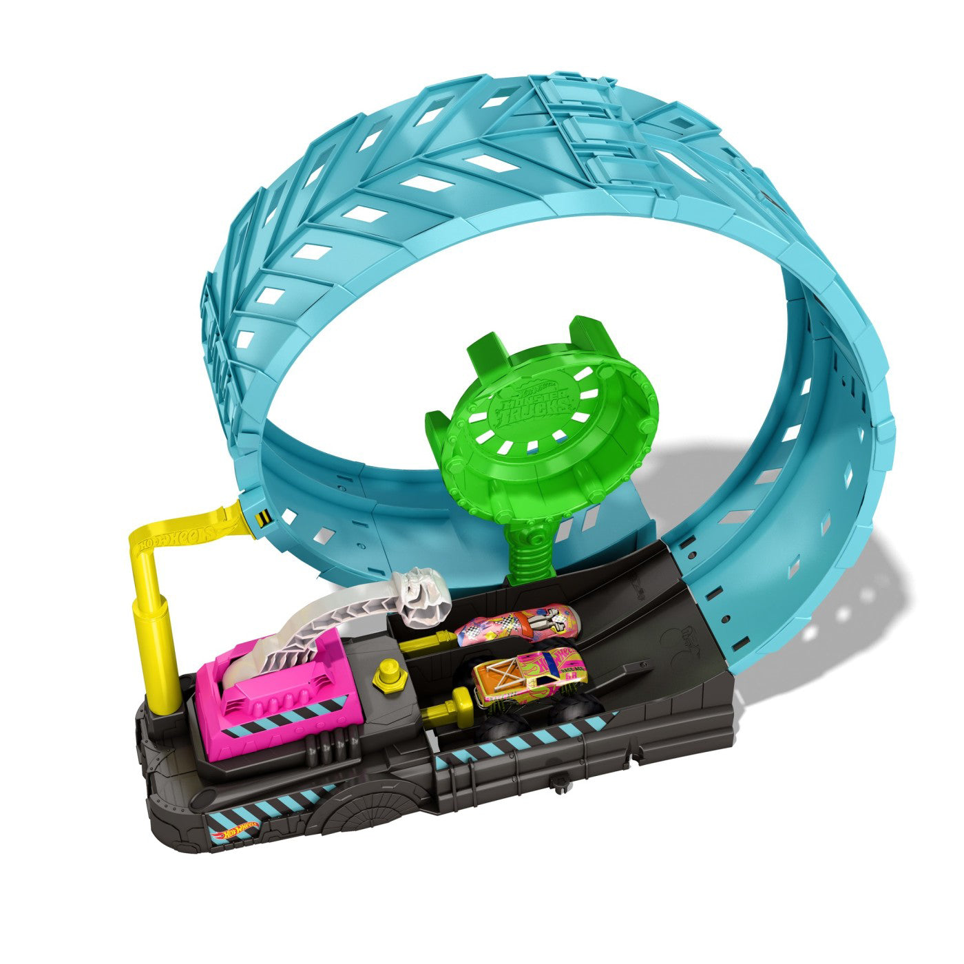 HOT WHEELS MONSTER TRUCK PISTA CASCADORILOR IN BUCLA FOSFORESCENTA