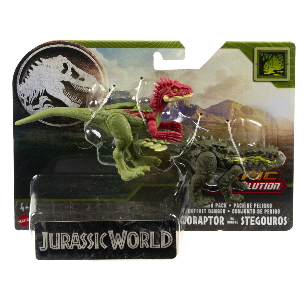 JURASSIC WORLD DINO TRACKERS DANGER PACK DINOZAURI EORAPTOR VS STEGOROUS