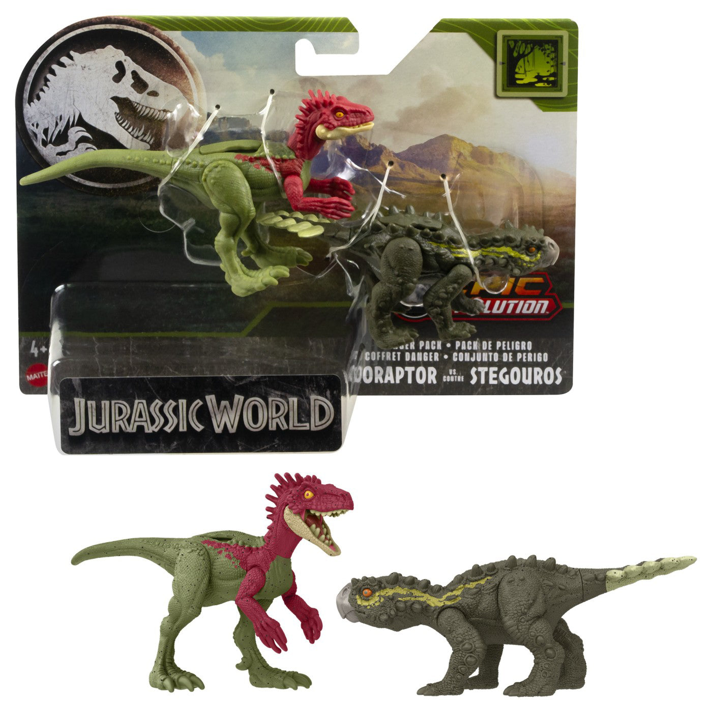 JURASSIC WORLD DINO TRACKERS DANGER PACK DINOZAURI EORAPTOR VS STEGOROUS