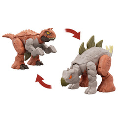 JURASSIC WORLD FIERCE CHANGERS DOUBLE DANGER DINOZAUR TRANSFORMABIL CARNOTAURUS SI STEGOSAURUS