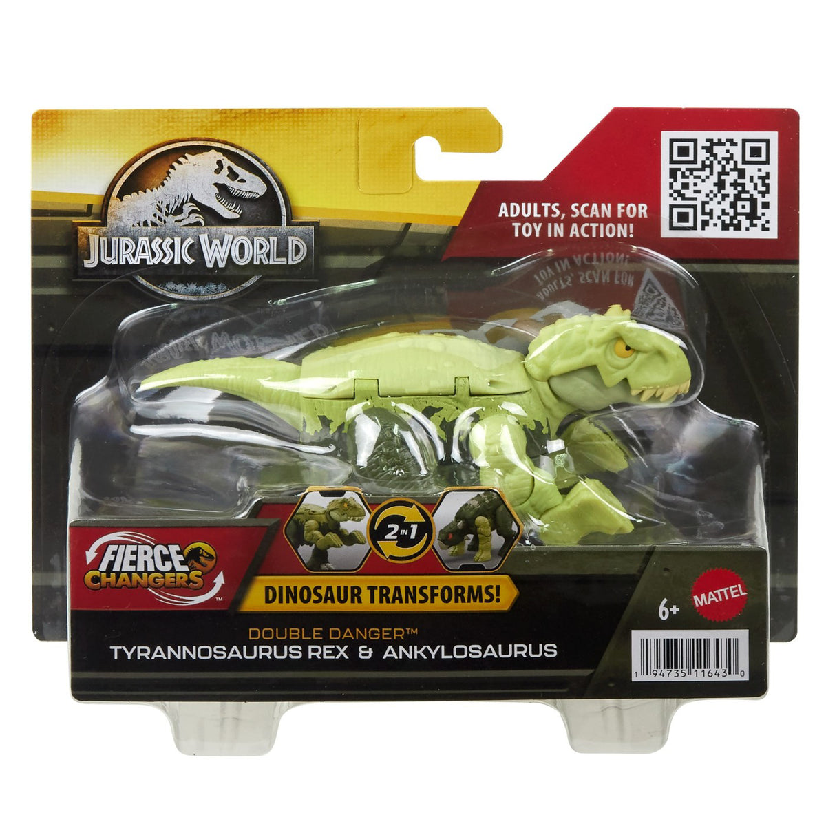 JURASSIC WORLD FIERCE CHANGERS DOUBLE DANGER DINOZAUR TRANSFORMABIL TYRANNOSAURUS REX SI ANKYLOSAURUS VERDE