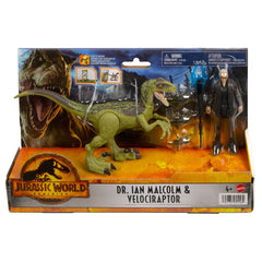 JURASSIC WORLD DOMINION SET 2 FIGURINE DR. IAN MALCOLM SI VELOCIRAPTOR