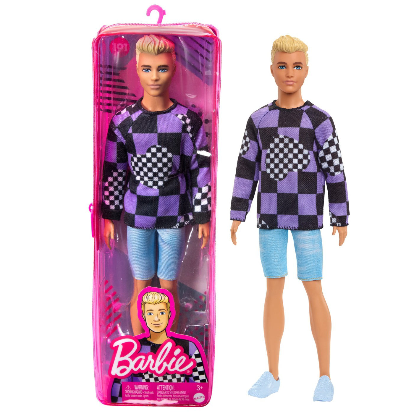 BARBIE PAPUSA BAIAT FASHIONISTAS BLOND CU BLUZA CU IMPRIMEU GEOMETRIC