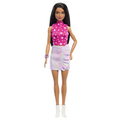 PAPUSA BARBIE FASHIONISTA BRUNETA CU TOP CU STELUTE