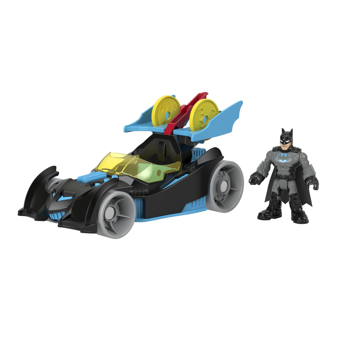 FISHER PRICE IMAGINEXT DC SUPER FRIENDS VEHICUL CU FIGURINA BATMAN CU COSTUM GRI