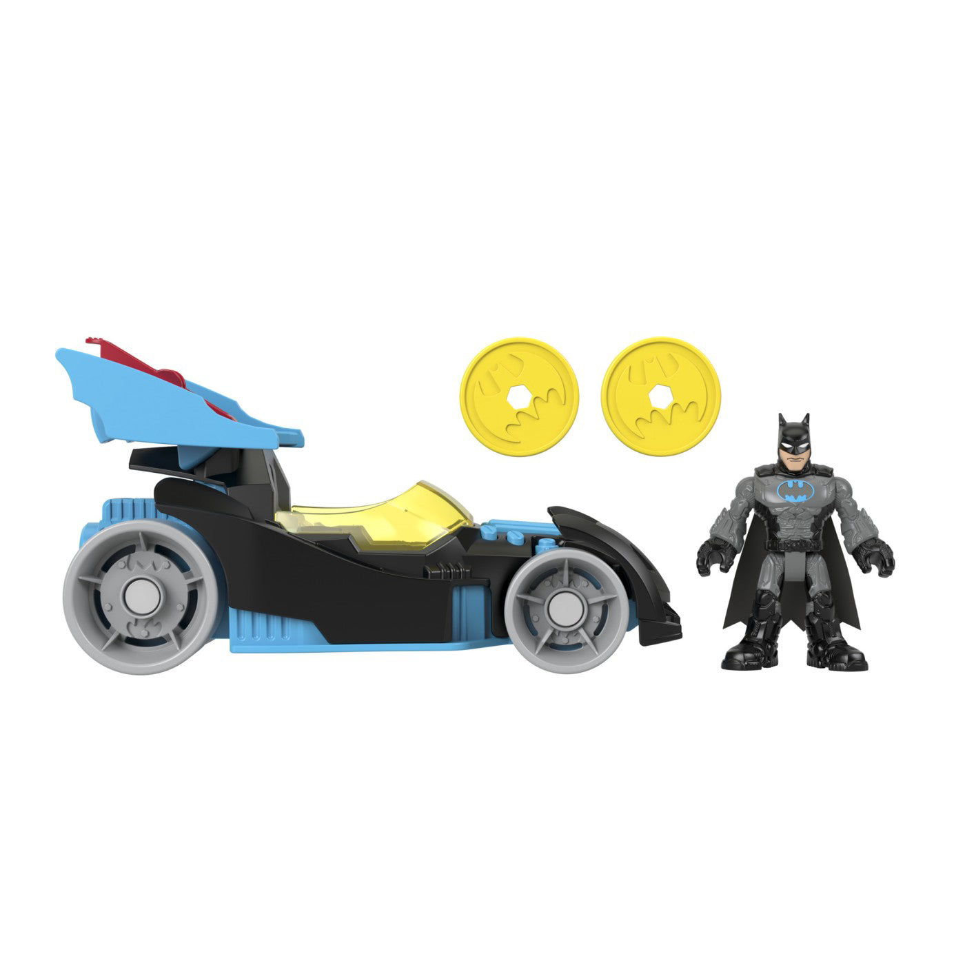 FISHER PRICE IMAGINEXT DC SUPER FRIENDS VEHICUL CU FIGURINA BATMAN CU COSTUM GRI