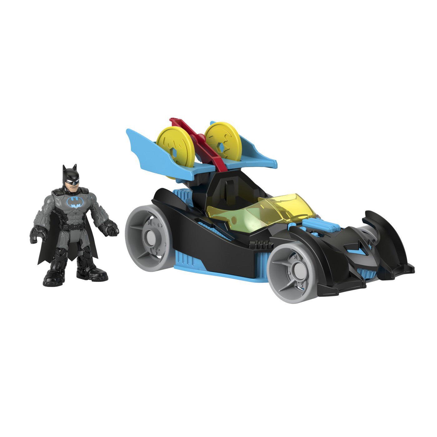 FISHER PRICE IMAGINEXT DC SUPER FRIENDS VEHICUL CU FIGURINA BATMAN CU COSTUM GRI