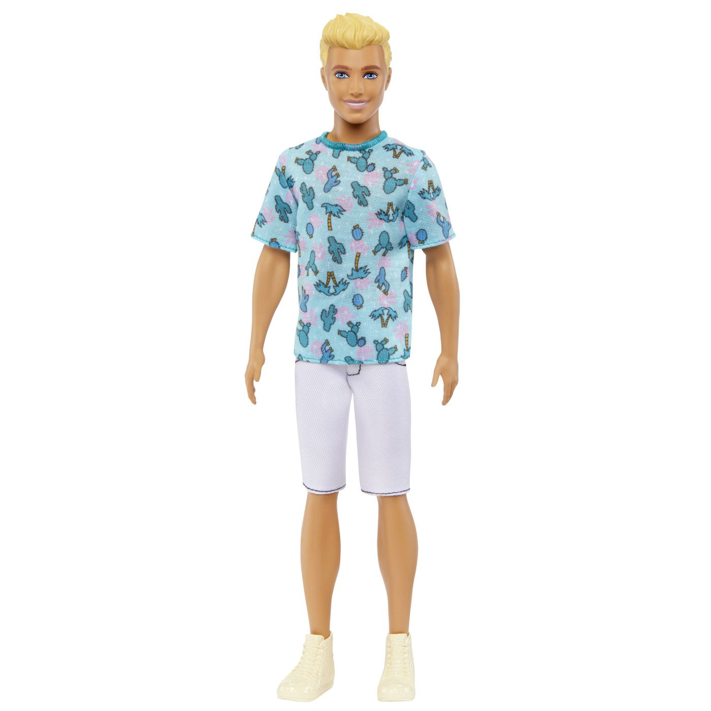 BARBIE PAPUSA BAIAT FASHIONISTAS BLOND CU TRICOU CU IMPRIMEU CU CACTUSI