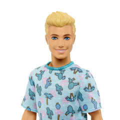 BARBIE PAPUSA BAIAT FASHIONISTAS BLOND CU TRICOU CU IMPRIMEU CU CACTUSI