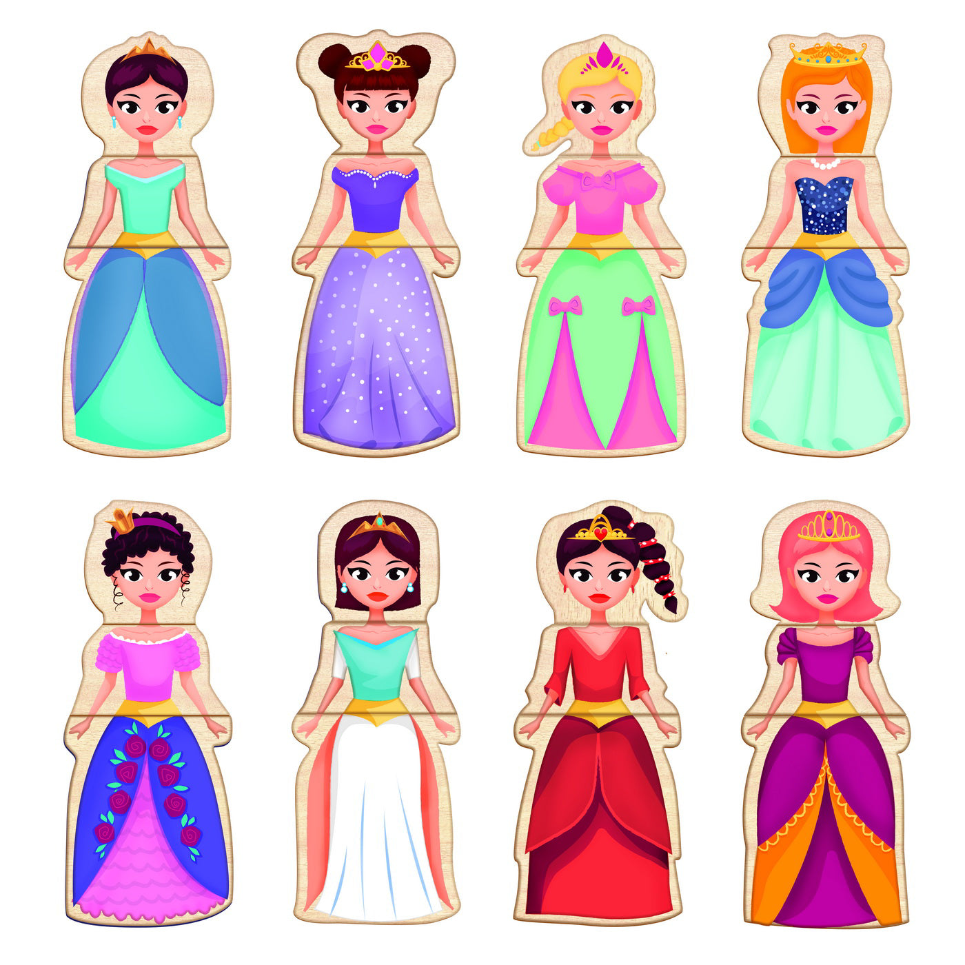 CUTIE UNIVERSUL PRINTESELOR CU 24 PIESE DIN LEMN SI MAGNETICE