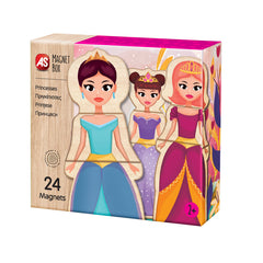 CUTIE UNIVERSUL PRINTESELOR CU 24 PIESE DIN LEMN SI MAGNETICE