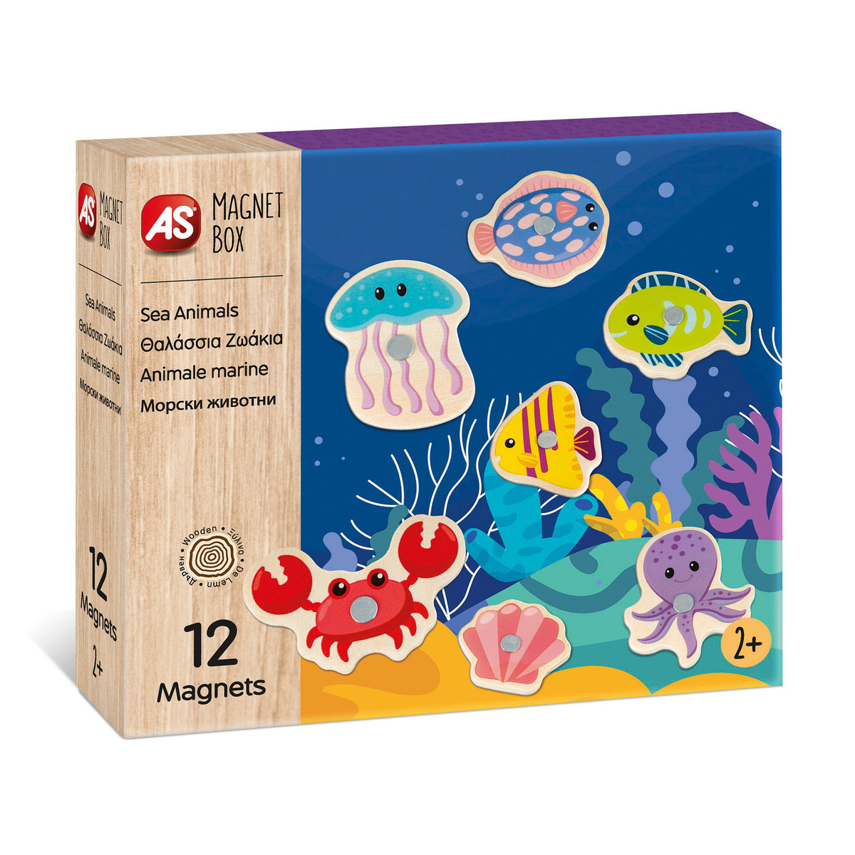 SET ANIMALE ACVATICE CU 12 PIESE DIN LEMN SI MAGNETICE