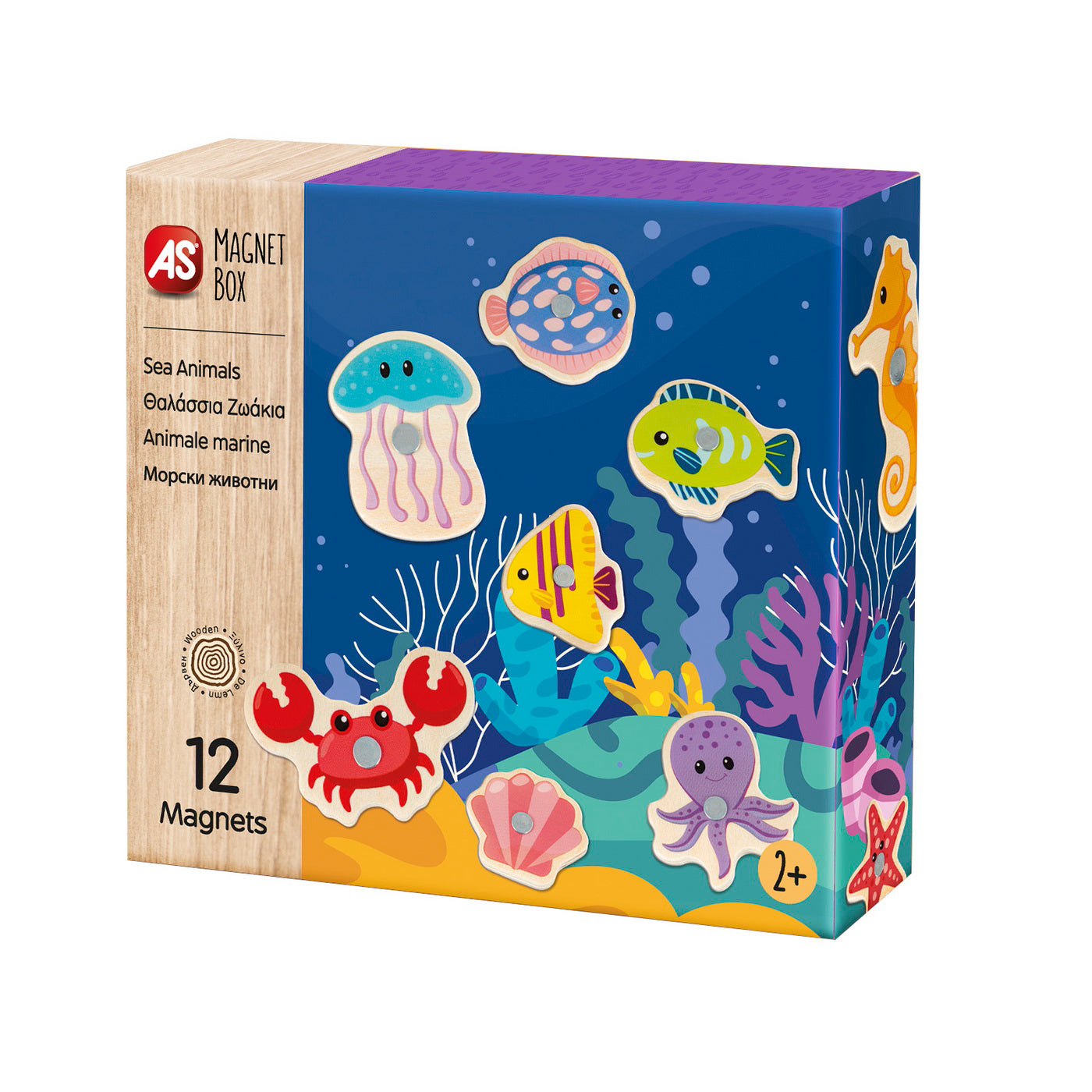 SET ANIMALE ACVATICE CU 12 PIESE DIN LEMN SI MAGNETICE