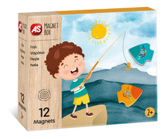 CUTIE UNIVERSUL PESCUITULUI CU 12 PIESE DIN LEMN SI MAGNETICE