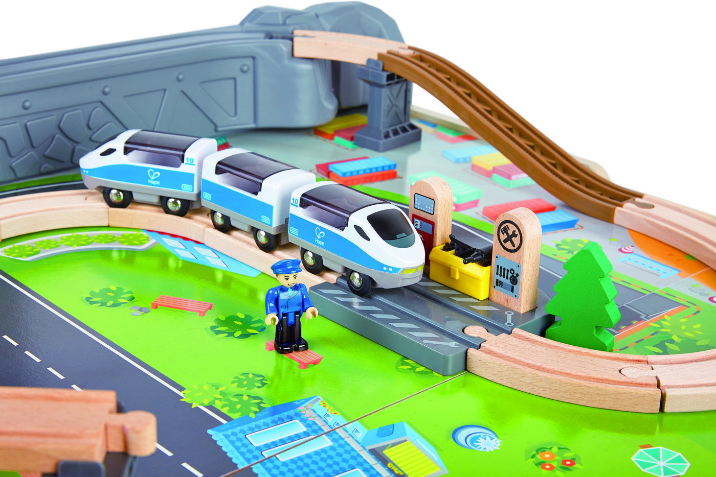 HAPE SET MASA CU LOCOMOTIVA SI 70 DE SINE DE TREN